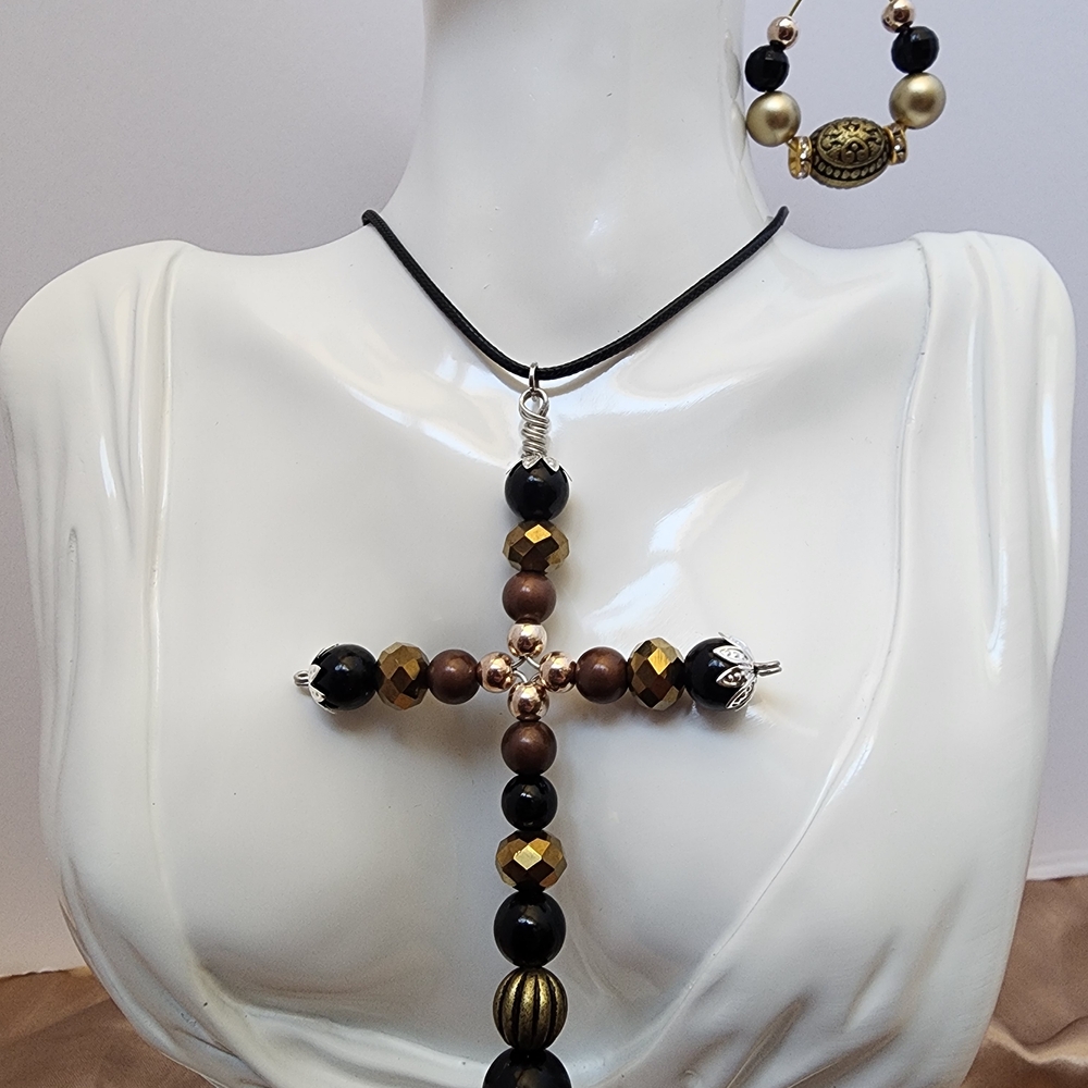 BrazenSoul XL Cross Pendant Necklace & Matching Earrings Set